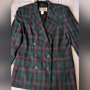 Vintage 90s Y2K Boxy Hugo Buscati Blazer Sz 10 Tartan Plaid Christmas